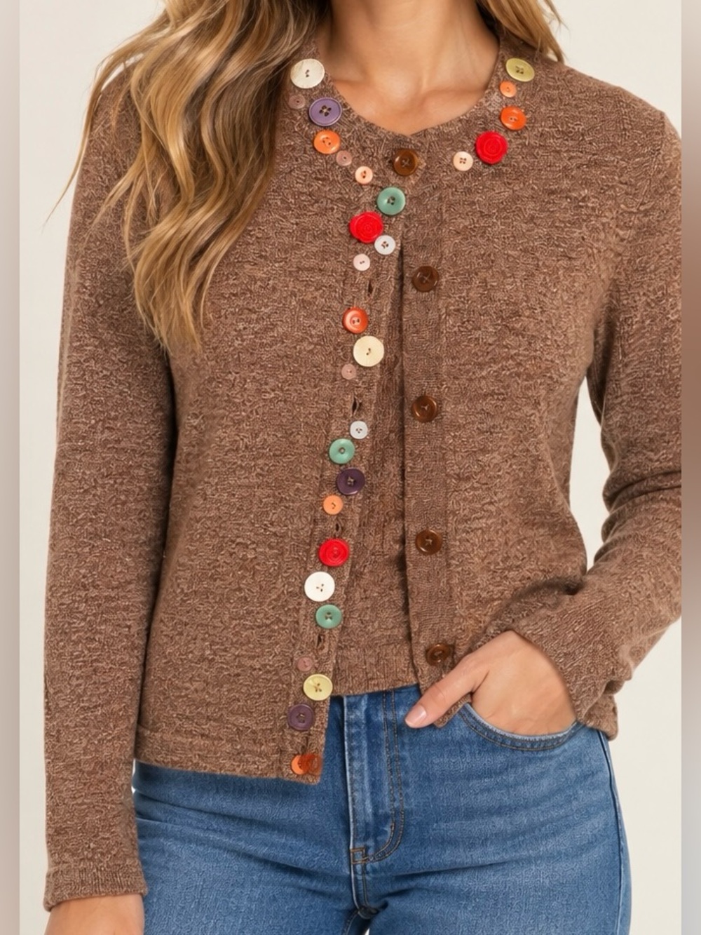 Anthropologie HWR Brown Cardigan With Vintage Style Buttons NWOT RARE Size Small